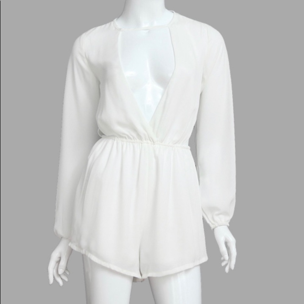 White Cut Out Plunge Stretch Waistband Playsuit